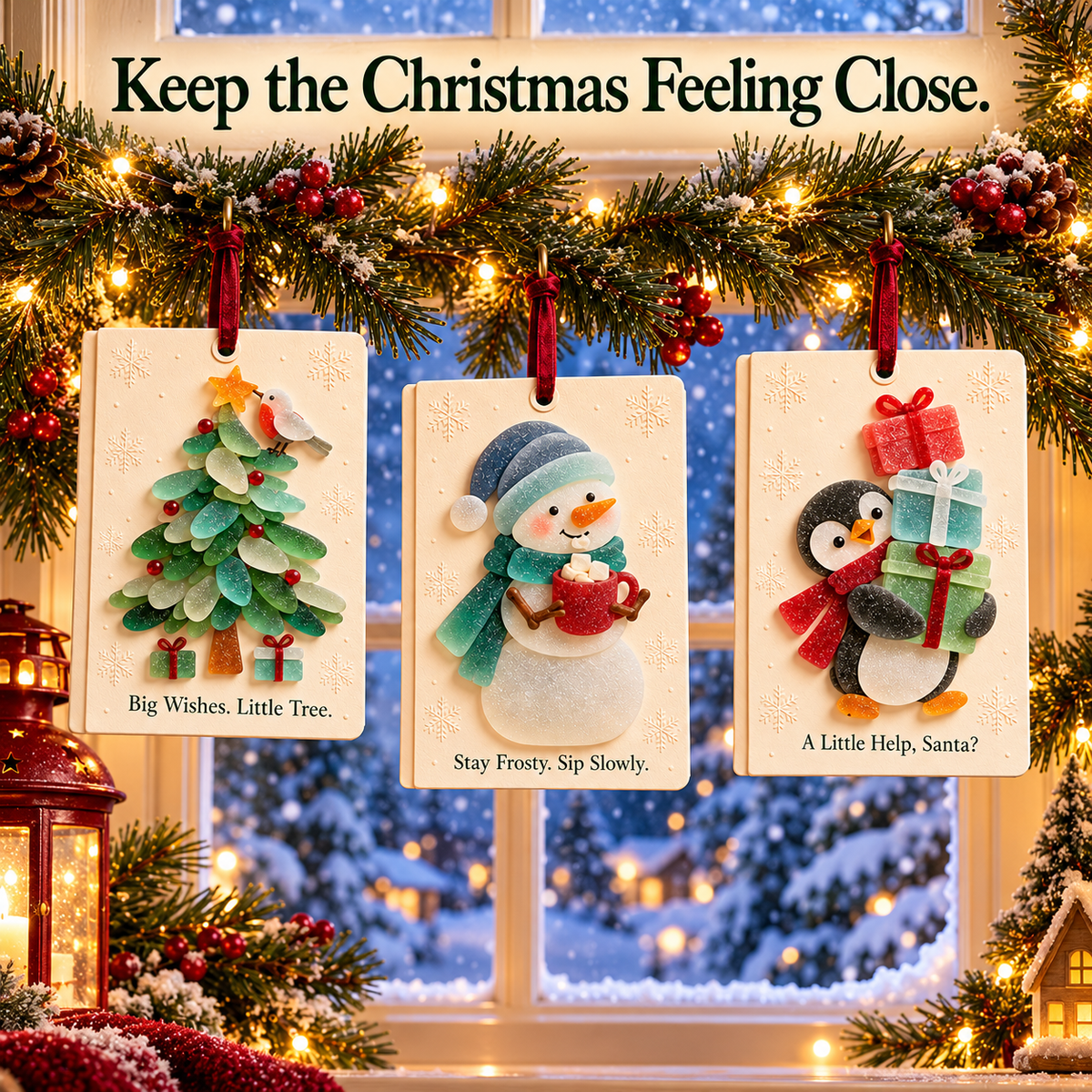 🎄 Sea glass style -Christmas Wishes – 2-in-1 Greeting Cards & Keepsake Ornaments | 6 Festive Designs