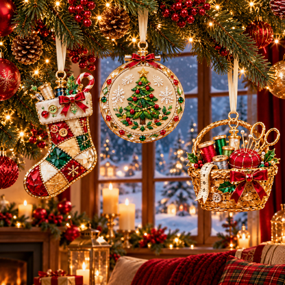 Vintage Sewing Christmas Ornaments – 6-Piece Elegant Holiday Keepsake Collection | Perfect Christmas Gifts for Sewing Lovers & Quilters 🎄🧵