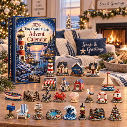 Tiny Coastal Village Advent Calendar 2026 – 24 Days of Seaside Surprises with 24 Unique Collectible Miniatures, Lighthouse & Harbor Christmas Gift for Coastal Lovers
