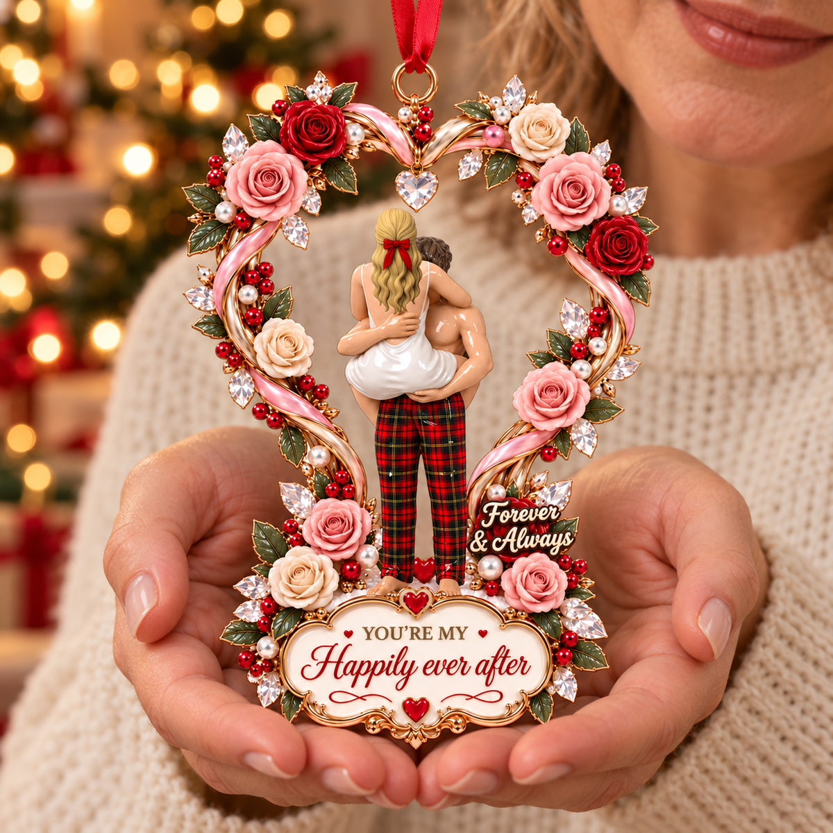 2026 “Happily Ever After” Couples Christmas Ornament –  Rose Heart Keepsake Gift