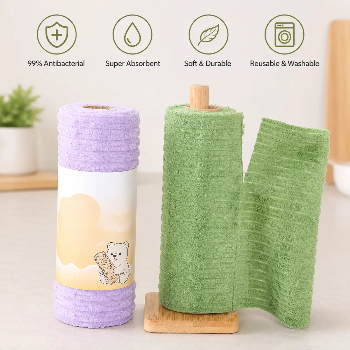 Tearable Reusable Plush Cleaning Cloth Roll, Washable Absorbent Household Cleaning Towels 🧻 - image 2