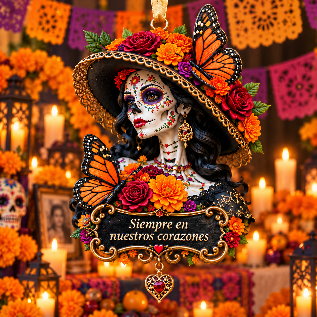 Día de Muertos Catrina Butterfly Ornament  –  Floral Day of the Dead Keepsake Collection, Meaningful Gift for Family & Loved Ones