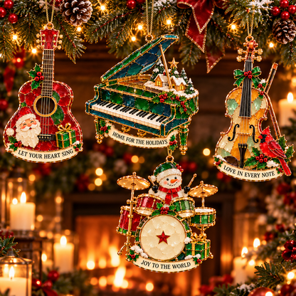 Christmas Melodies – 6-Piece Stained-Glass-Style Musical Instrument Ornament Set | A Christmas Gift for Music Lovers