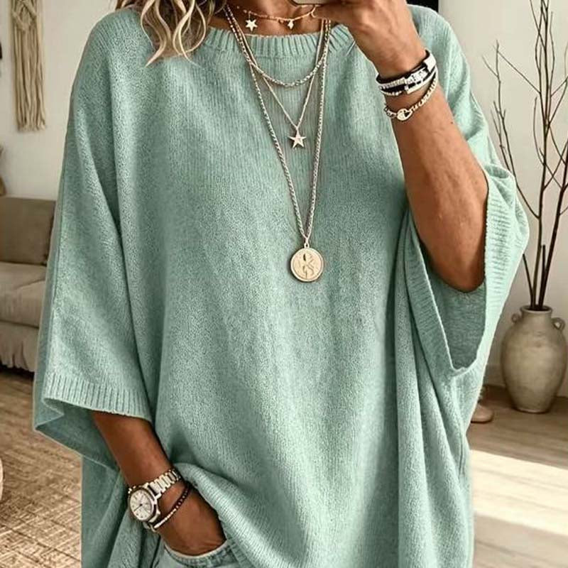 Loose-Fitting, Solid-Color, Casual Knit Sweater for Women, Perfect as An Outer Layer 👚