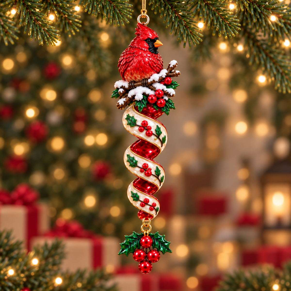 Cardinal Christmas Ribbon Ornament Collection