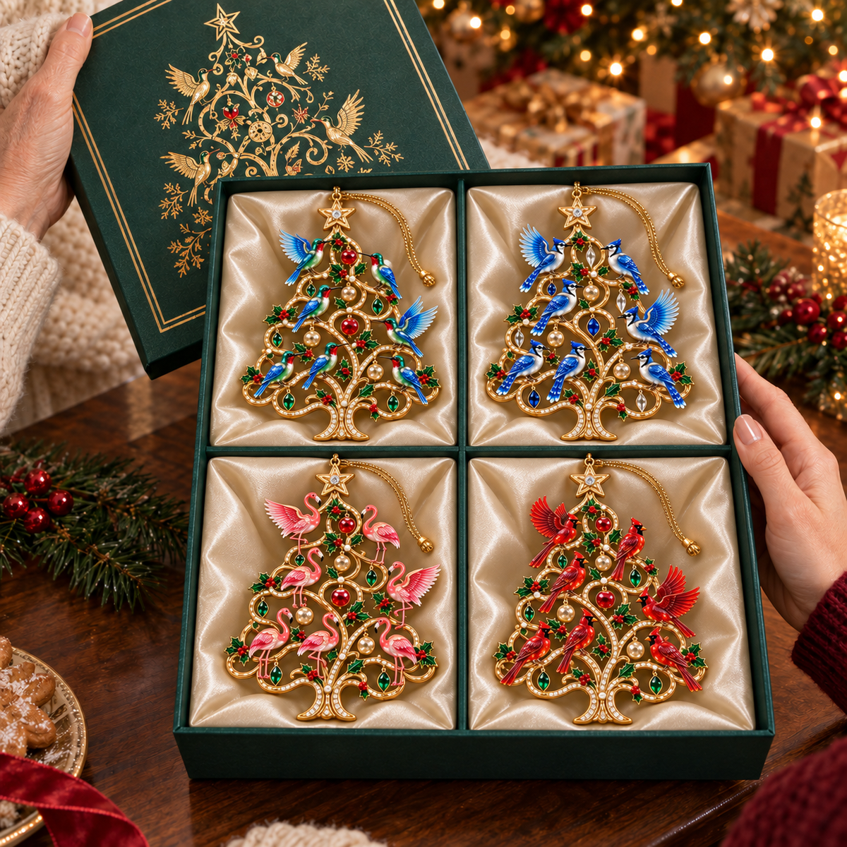 Jeweled Songbird Christmas Tree Ornament Collection – 4 Collectible Crystal-Style Designs