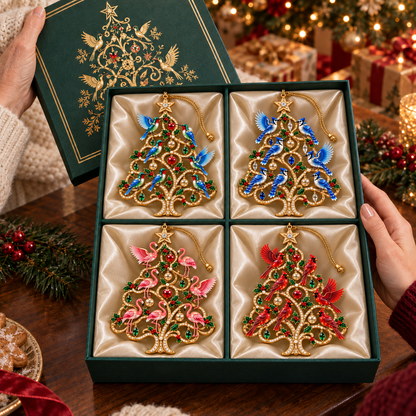 Jeweled Songbird Christmas Tree Ornament Collection – 4 Collectible Crystal-Style Designs