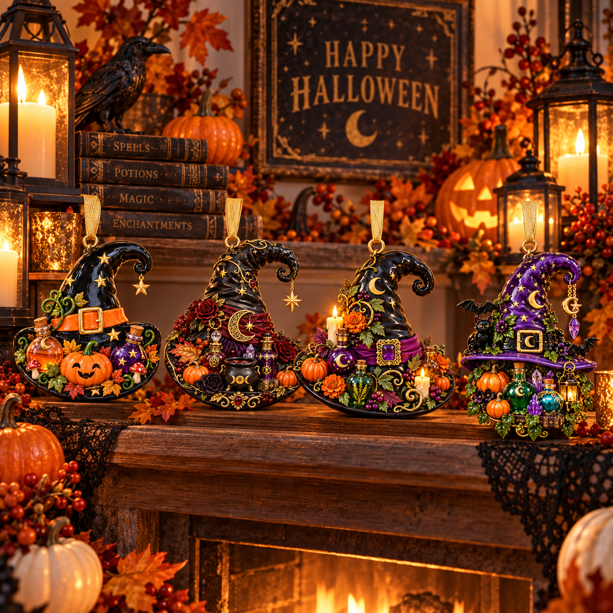 Halloween Witch Hat Ornament – Enchanted Potion Garden Hanging Collection, Spooky Halloween Gift for Witch Lovers & Family