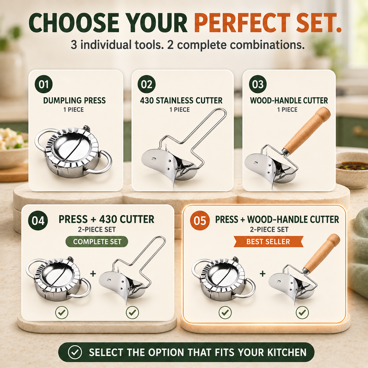 🥟 Stainless Steel Dumpling Maker & Dough Cutter Set – Roll, Fill, Press & Seal with Ease - image 7