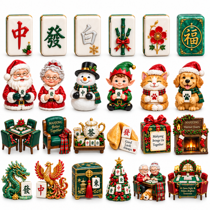 Mahjong Christmas Game Night 2026 – 24-Day Holiday Tile Treasures Countdown Calendar with 24 Unique Collectible Miniatures, Festive Gift for Mahjong Lovers & Family Game Nights