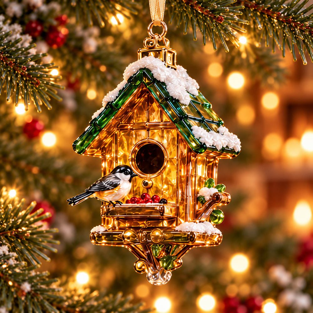 Snowy Birdhouse vintage Christmas ornament