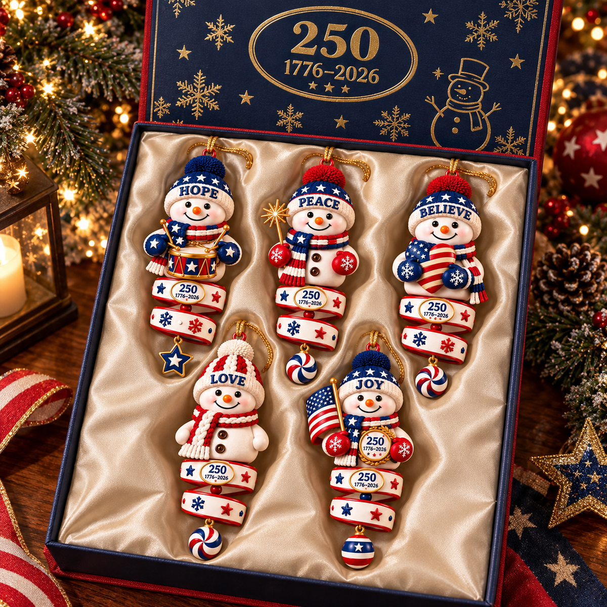 2026 Patriotic Snowman Christmas Ornaments –  250th Anniversary Keepsake Collection, 1776–2026