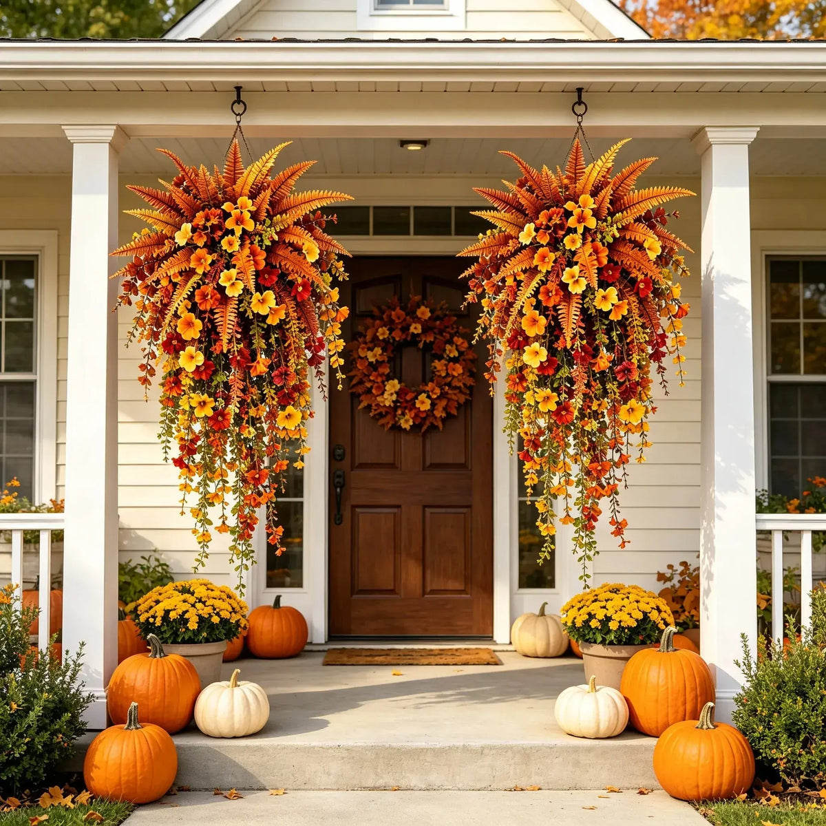 UV‑resistant artificial Boston fern plant, realistic large outdoor hanging autumn faux plant🍂 - image 5