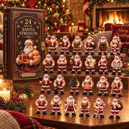 2026 Santa Strength 24-Day Countdown Calendar – 24 Unique Muscular Santa Miniatures, Funny Fitness Christmas Collectible Gift for Gym & Santa Lovers