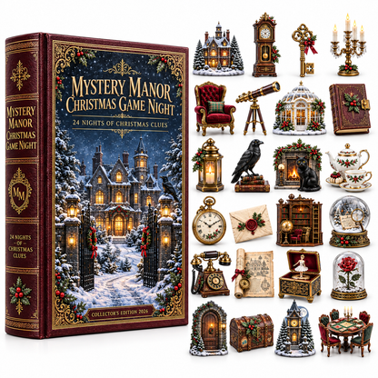Mystery Manor Christmas Game Night 2026 – 24 Nights of Christmas Clues Countdown Calendar with 24 Unique Collectible Miniatures, Vintage Manor Mystery Gift for Puzzle & Game Lovers
