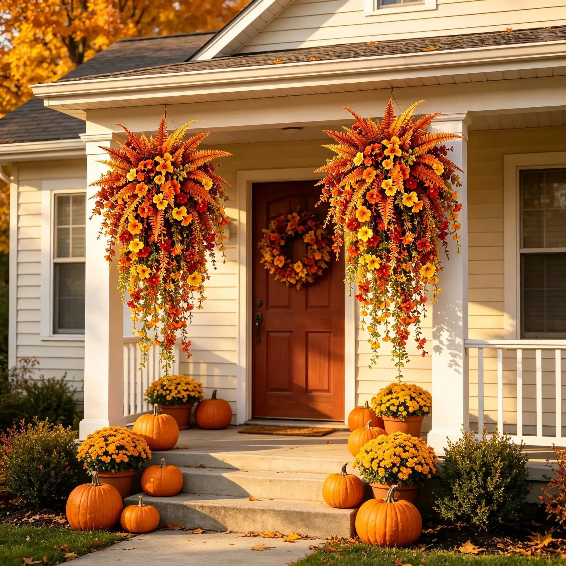 UV‑resistant artificial Boston fern plant, realistic large outdoor hanging autumn faux plant🍂 - image 6