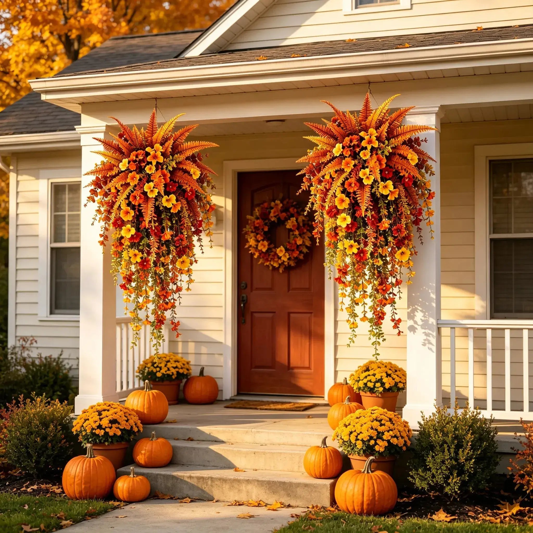 UV‑resistant artificial Boston fern plant, realistic large outdoor hanging autumn faux plant🍂 - image 6