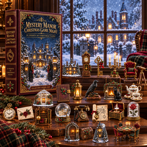 Mystery Manor Christmas Game Night 2026 – 24 Nights of Christmas Clues Countdown Calendar with 24 Unique Collectible Miniatures, Vintage Manor Mystery Gift for Puzzle & Game Lovers