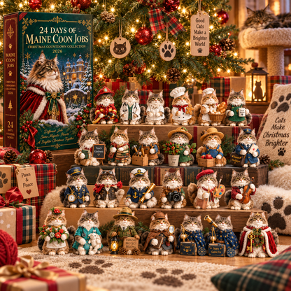 2026 Maine Coon Jobs 24-Day Christmas Countdown Calendar – 24 Unique Career Cat Miniatures, Festive Collector’s Gift for Maine Coon & Cat Lovers