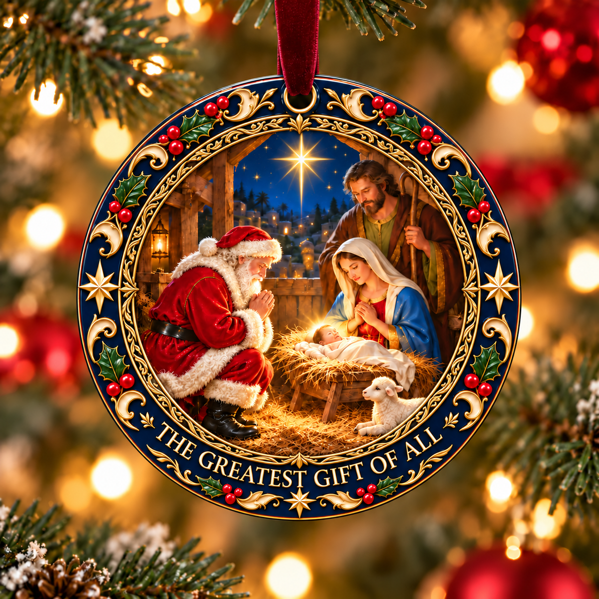 🎄❤️ The Greatest Gift of All – Santa & Baby Jesus Christmas Ornament ✝️
