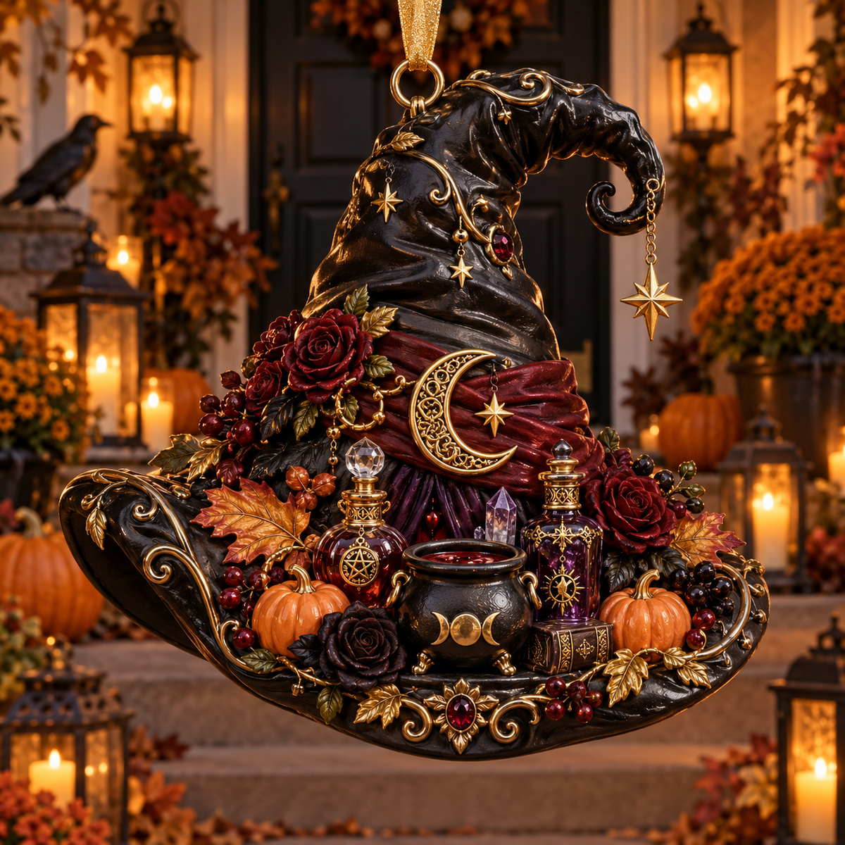 Halloween Witch Hat Ornament – Enchanted Potion Garden Hanging Collection, Spooky Halloween Gift for Witch Lovers & Family