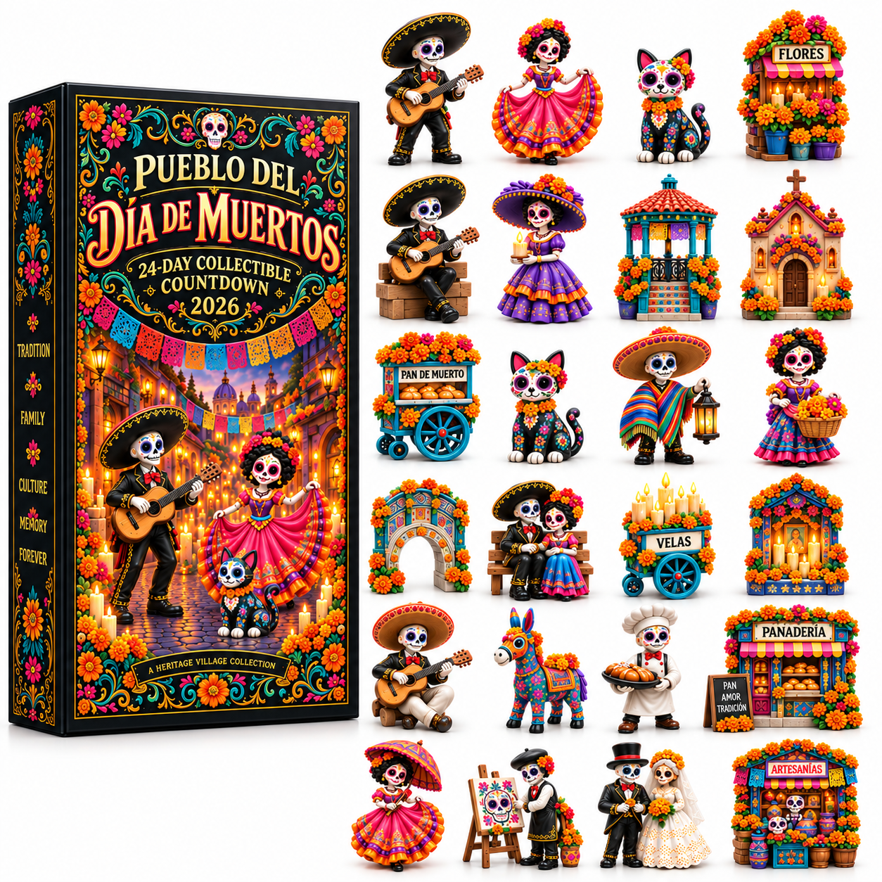 Pueblo del Día de Muertos 2026 – 24-Day Day of the Dead Collectible Countdown Calendar with 24 Unique Miniatures