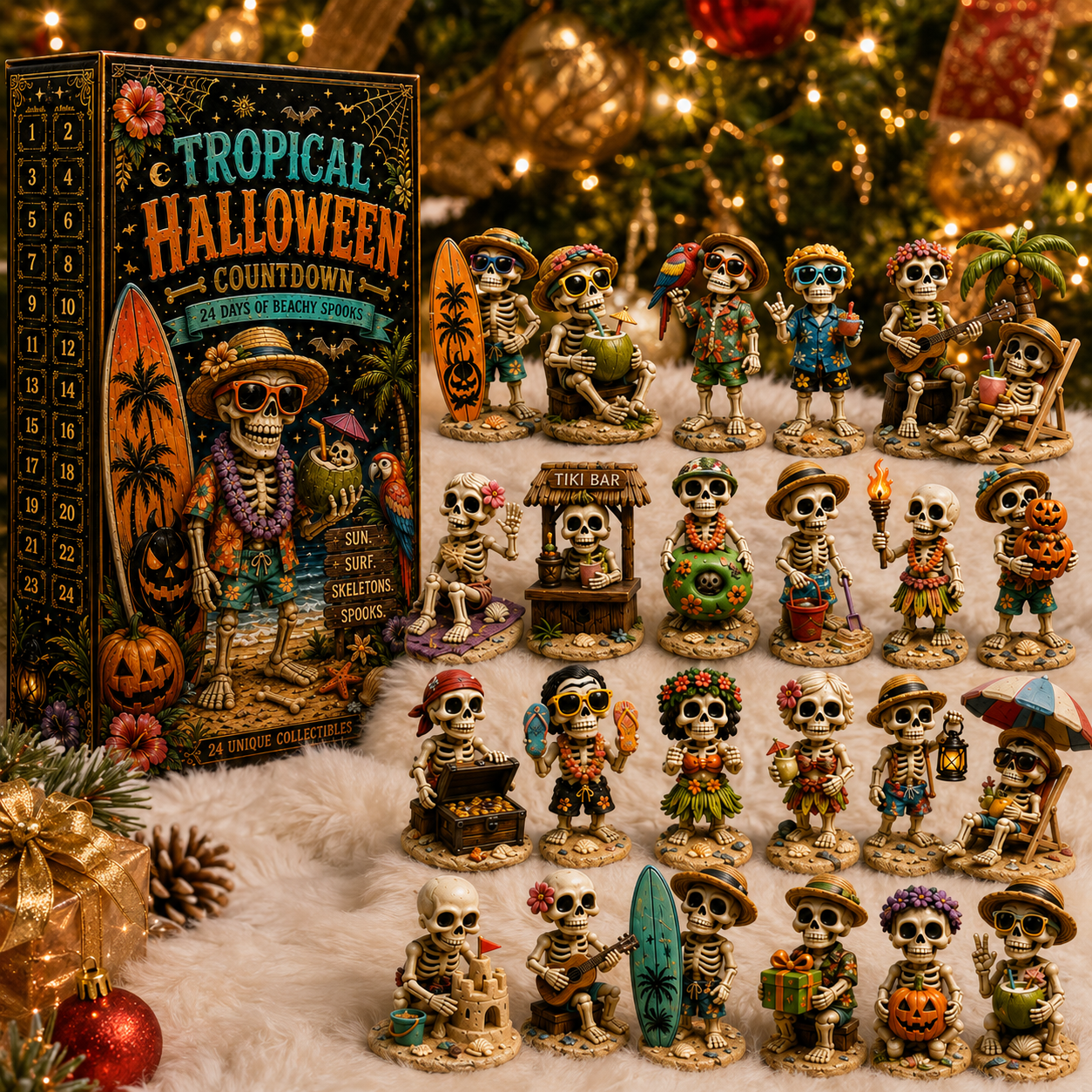 ✨24-Day Christmas Countdown Advent Calendar –Beach Vacation Skeleton Ornament