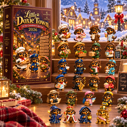 Little Doxie Town 2026 – 24-Day Dachshund Countdown Collection with 24 Unique Town Character Miniatures, Christmas Collectible Gift for Dachshund Lovers