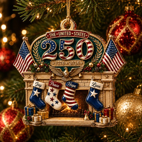 2026 USA 250th Anniversary Christmas Ornament – Patriotic Fireplace Stocking Decoration, Collectible Holiday Keepsake & Gift