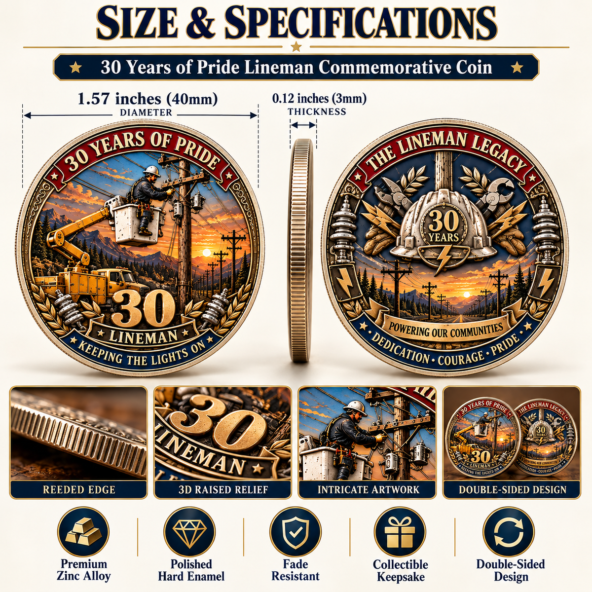 ⚡ Lineman 30 Years of Pride Commemorative Challenge Coin