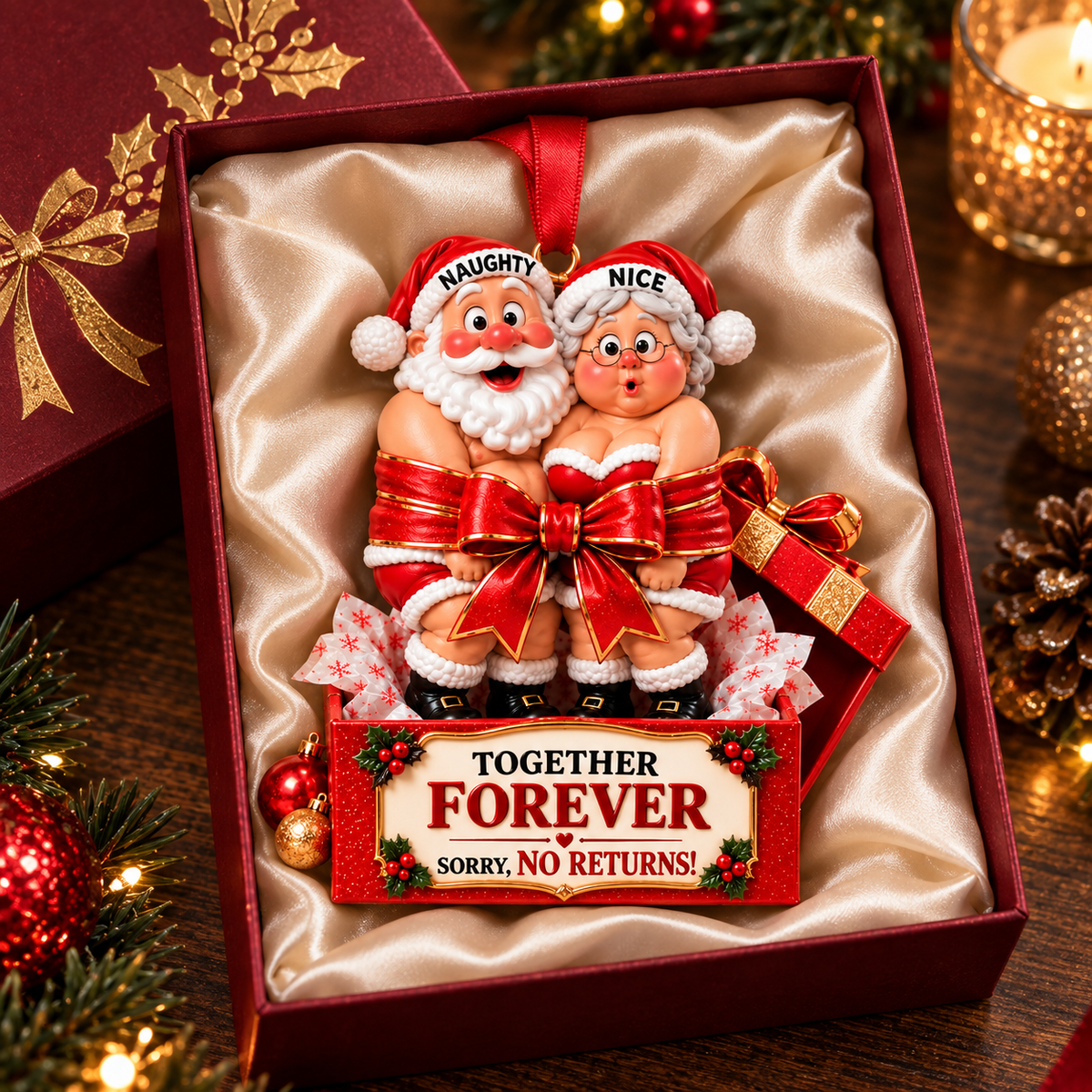 2026 Naughty & Nice Santa & Mrs. Claus Ornament – “Together Forever” Funny Christmas Gift for Couples