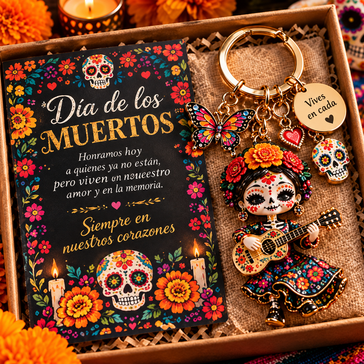 2026 Día de Muertos Keepsake Keychains – 4 Colorful Designs with Remembrance Cards
