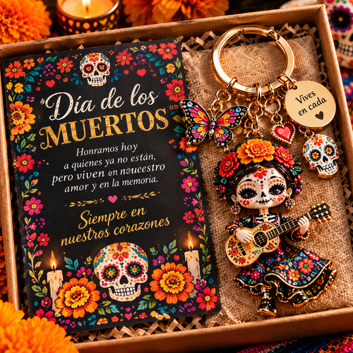 2026 Día de Muertos Keepsake Keychains – 4 Colorful Designs with Remembrance Cards