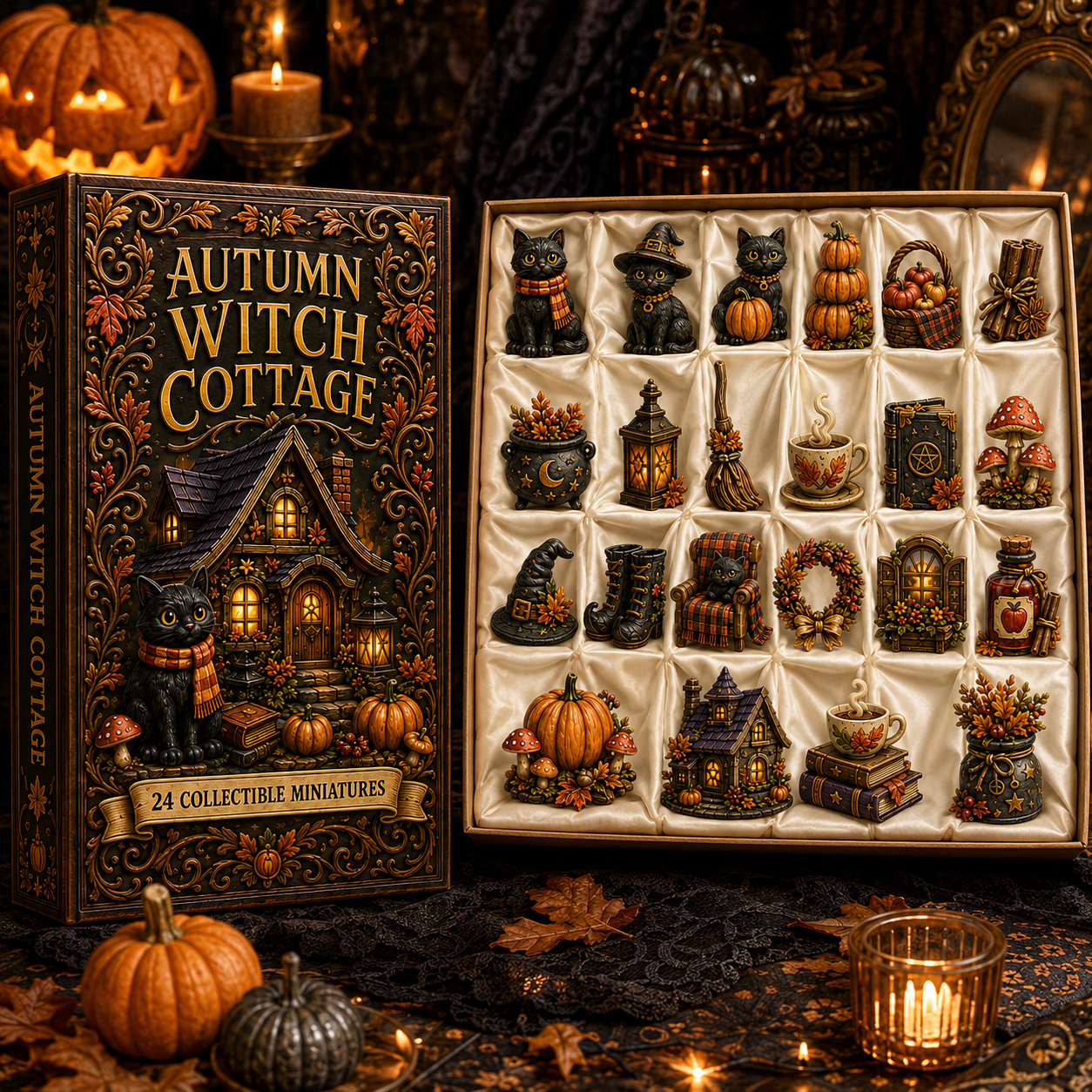 Autumn Witch Cottage Advent Calendar 2026 – 24 Cozy Witchy Miniatures, Black Cat Collectibles & Magical Fall Cottage Surprises, Acrylic Charms Blind Box