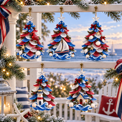2026 Patriotic Coastal Christmas Tree Ornaments – Seaside Keepsake Designs in Red, White &amp; Blue