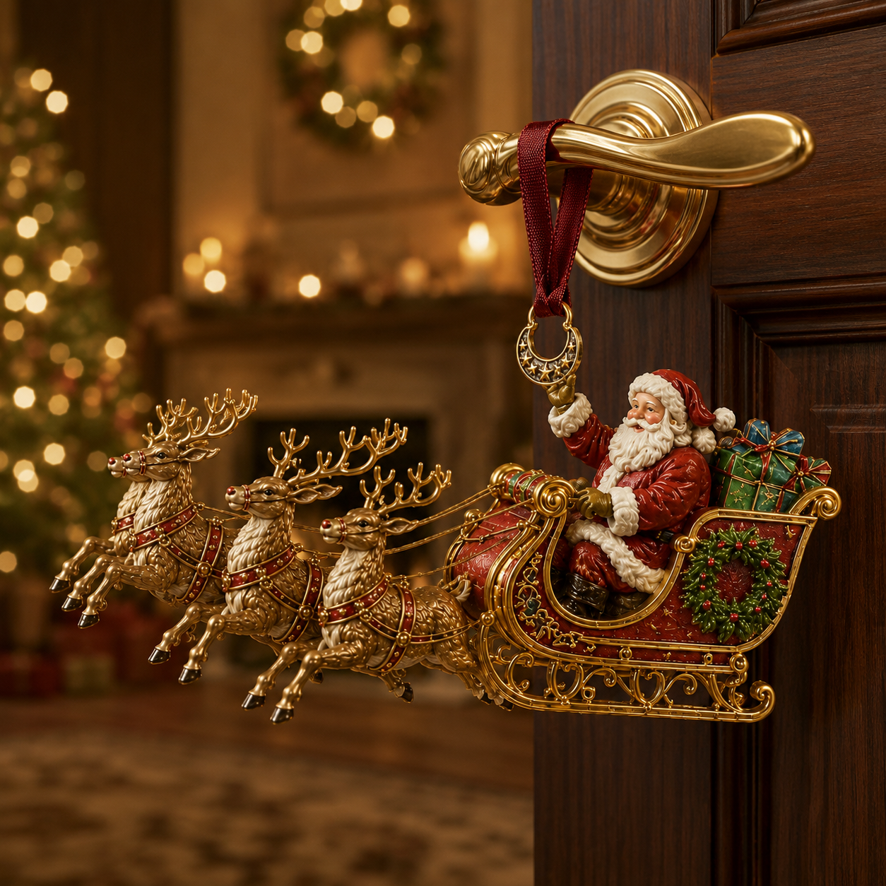 Christmas Santa & Reindeer Sleigh Ornament