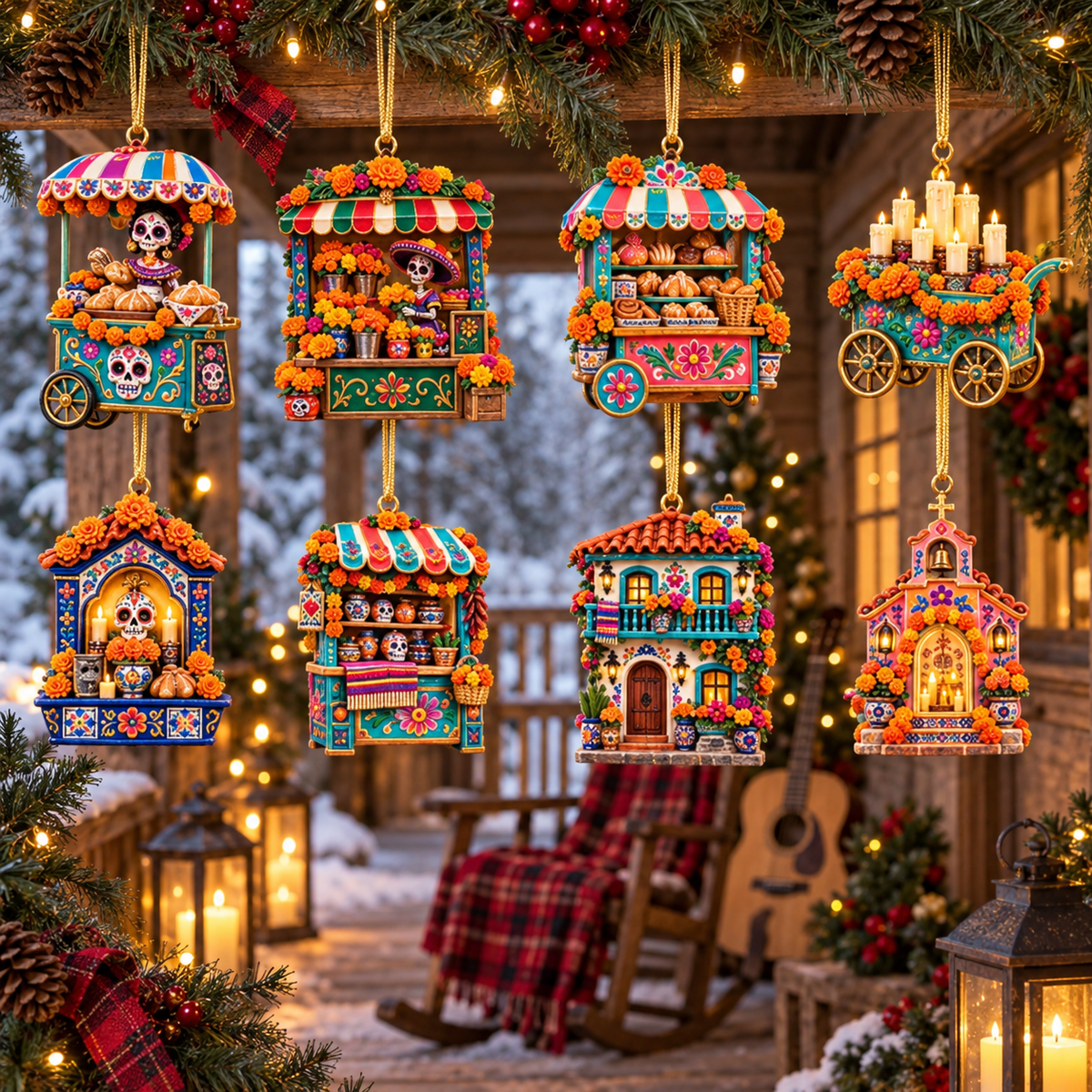 2026 Día de Muertos Village Ornaments – Miniature Market & Marigold Keepsake Collection