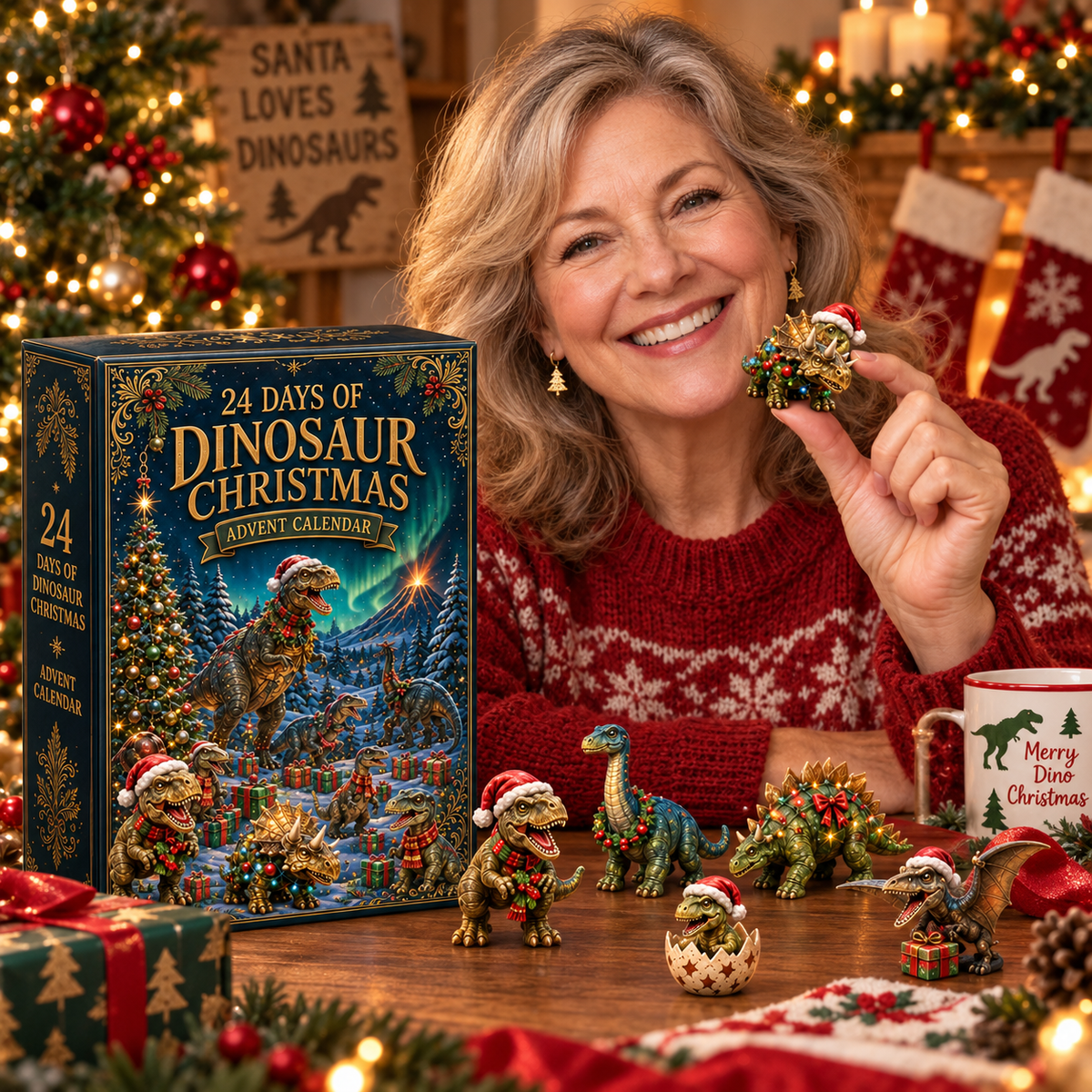 2026 Dinosaur Christmas 24-Day Countdown Calendar – 24 Unique Festive Dinosaur Miniatures, Fun Prehistoric Advent Collection & Christmas Gift for Dinosaur Lovers