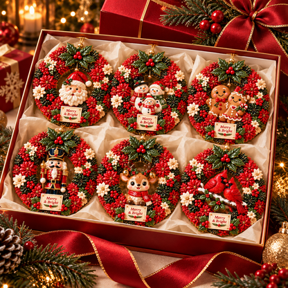 Merry & Bright Christmas Wreath Ornament Collection – 6-Piece  Santa, Snowman, Gingerbread, Nutcracker, Reindeer & Cardinal Christmas Tree Decorations | Festive Holiday Keepsake Gifts