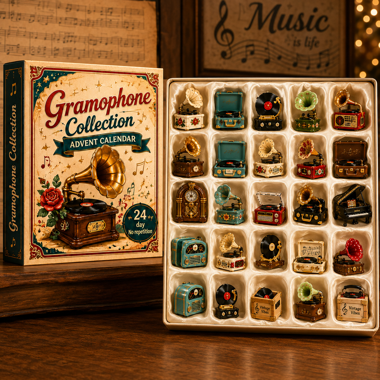 Gramophone Collection Advent Calendar 2026 – 24 Vintage Record Player & Music Miniatures, Retro Collectible Gift for Music Lovers