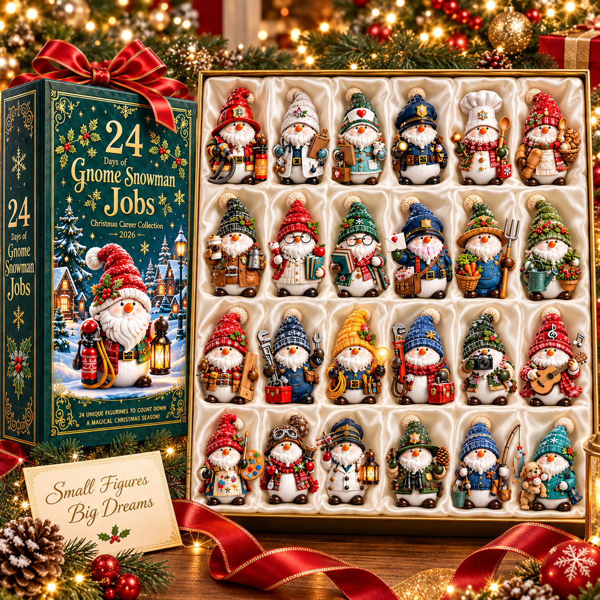 2026 Gnome Snowman Jobs 24-Day Christmas Countdown Calendar – 24 Unique Career Snowman Gnome Miniatures, Whimsical Holiday Collector’s Gift