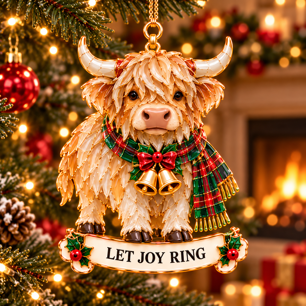 2026 Highland Cow Christmas Ornaments – 6 Festive Designs with Stained-Glass Charm & Heartwarming Wishes