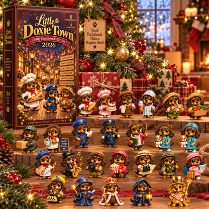 Little Doxie Town 2026 – 24-Day Dachshund Countdown Collection with 24 Unique Town Character Miniatures, Christmas Collectible Gift for Dachshund Lovers