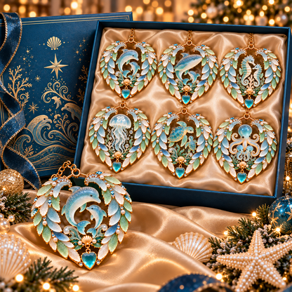 2026 Ocean Wonders Christmas Ornaments – 6-Piece Coastal Sea Life Heart Ornament Collection | Unique Christmas Tree Decorations & Gifts for Ocean Lovers