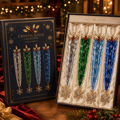 Premium Crystal Icicle Christmas Ornaments – 4-Piece Elegant Holiday Tree Decoration Set