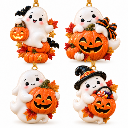 Cute Ghost & Pumpkin Halloween Ornament  –  Spooky-Cute Hanging Keepsake Collection, Fun Halloween Gift for Family & Ghost Lovers