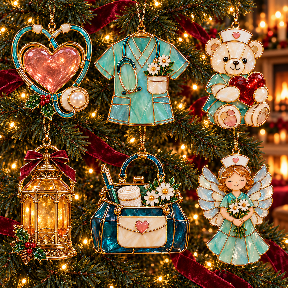✨ 2026 Nurse Appreciation Stained Glass Christmas Ornaments – Set of 6