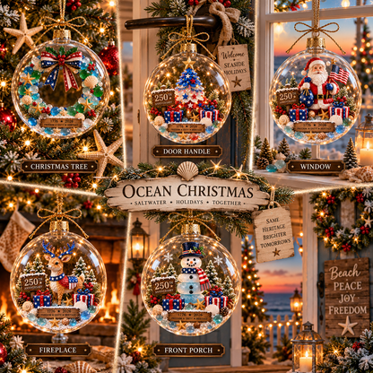 2026 250th Anniversary Ocean Christmas Series – Coastal Holiday Globe Ornament Collection with Santa, Snowman, Reindeer & Christmas Tree Keepsakes