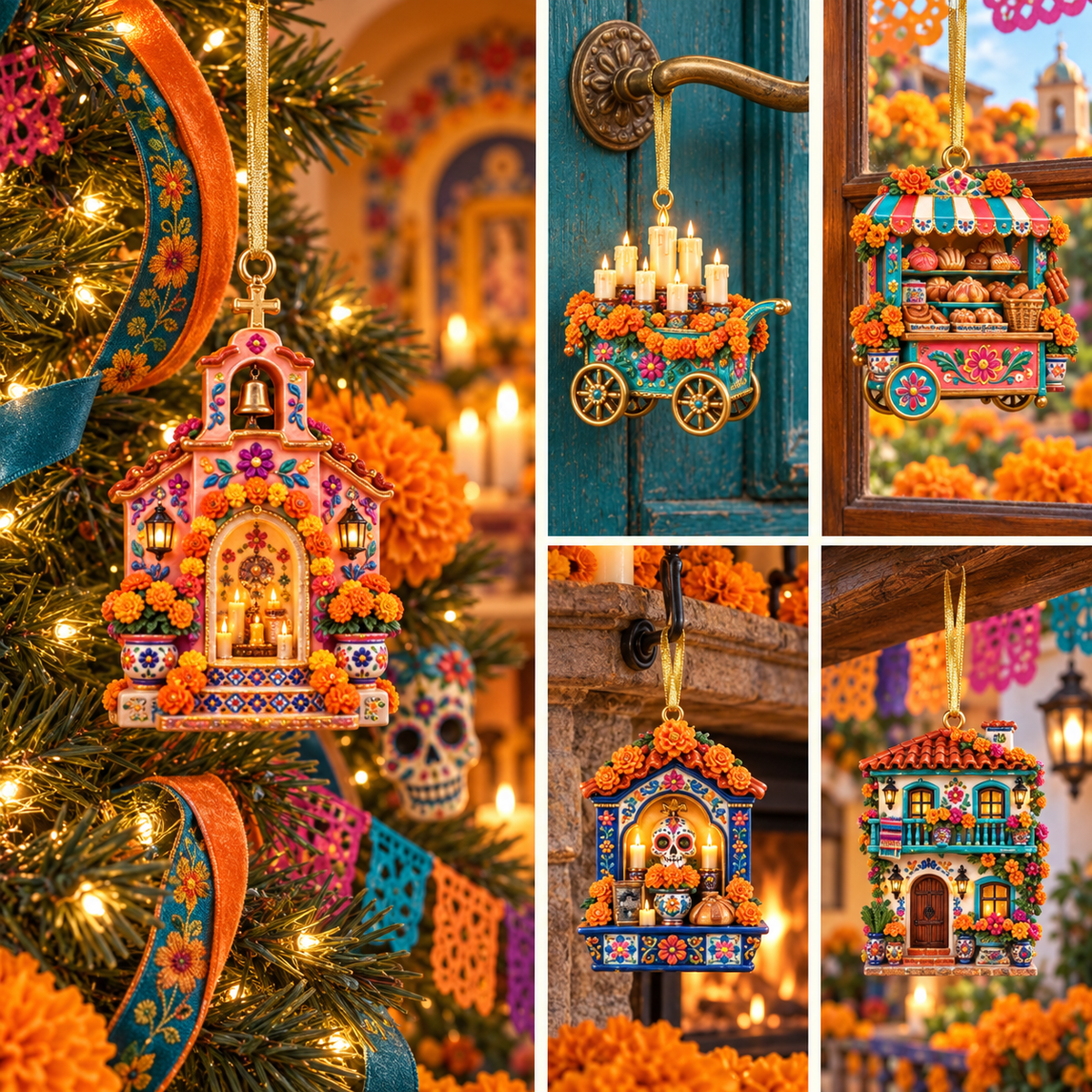 2026 Día de Muertos Village Ornaments – Miniature Market & Marigold Keepsake Collection