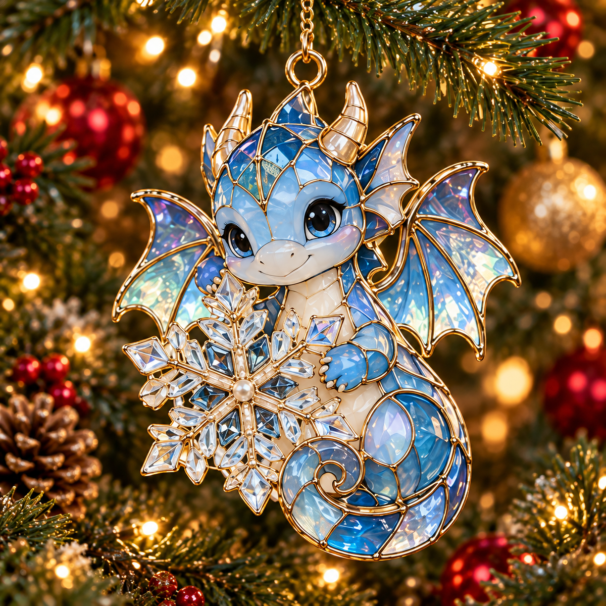 Enchanted Christmas Dragons – 6-Piece Vintage Stained Glass-Style Ornament Set